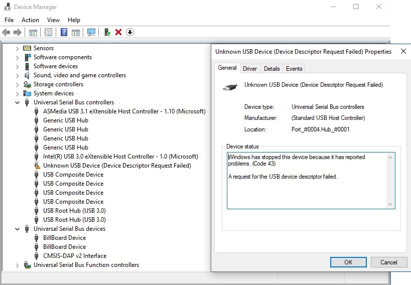 Device manager - device descriptor failed