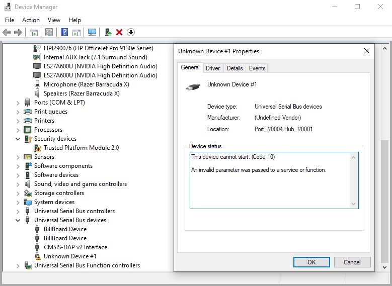 Device manager - device cannot start
