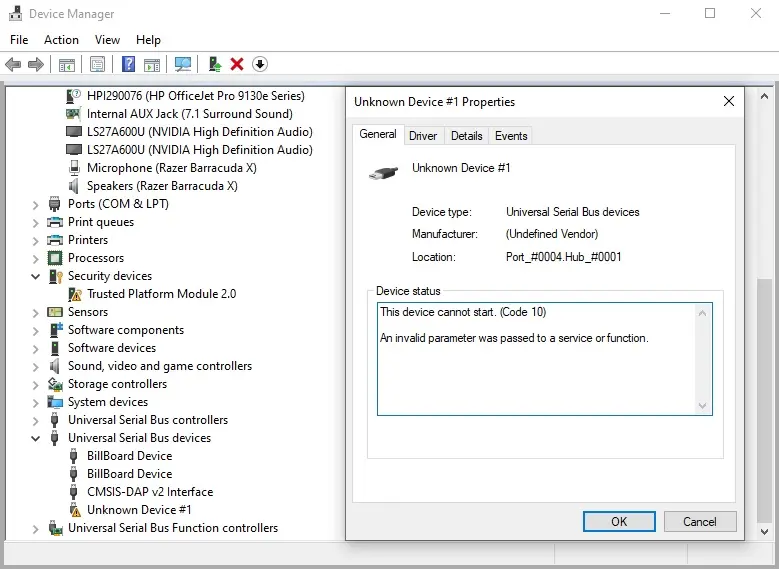 Device manager - device cannot start